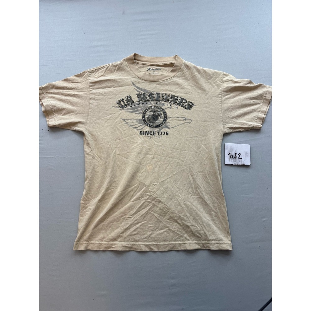 Academy US Marines Semper Fidelis Graphic T-Shirt Tan Mens Medium Military Tee